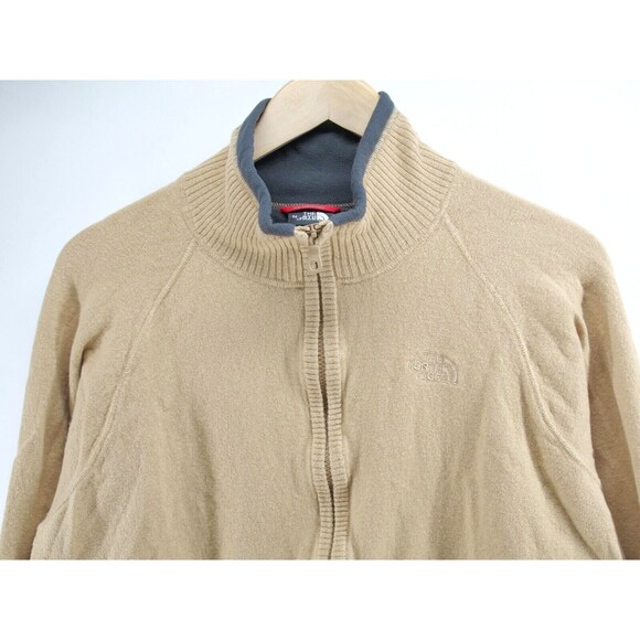 The North Face Wool Blend Full Zip Long-Sleeve Sweater Large Beige - Picture 2 of 9